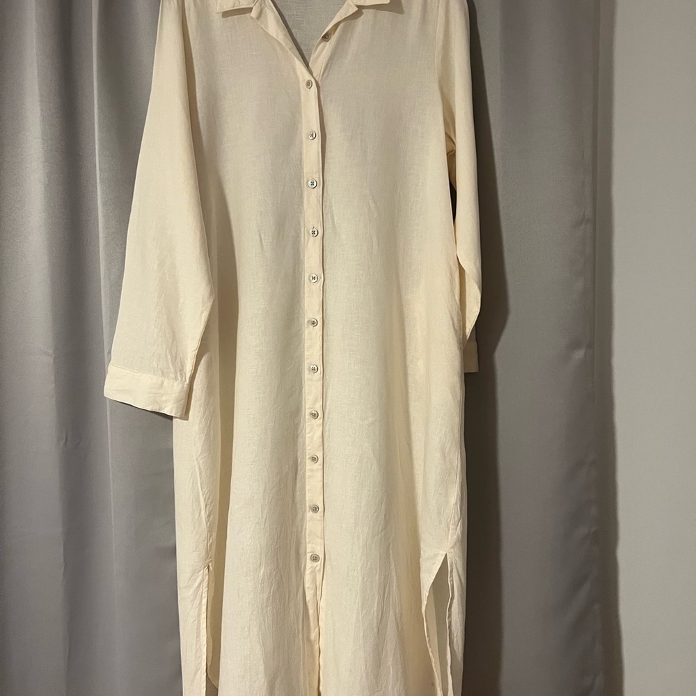 Old Navy Cream Button-Down Shirt Dress